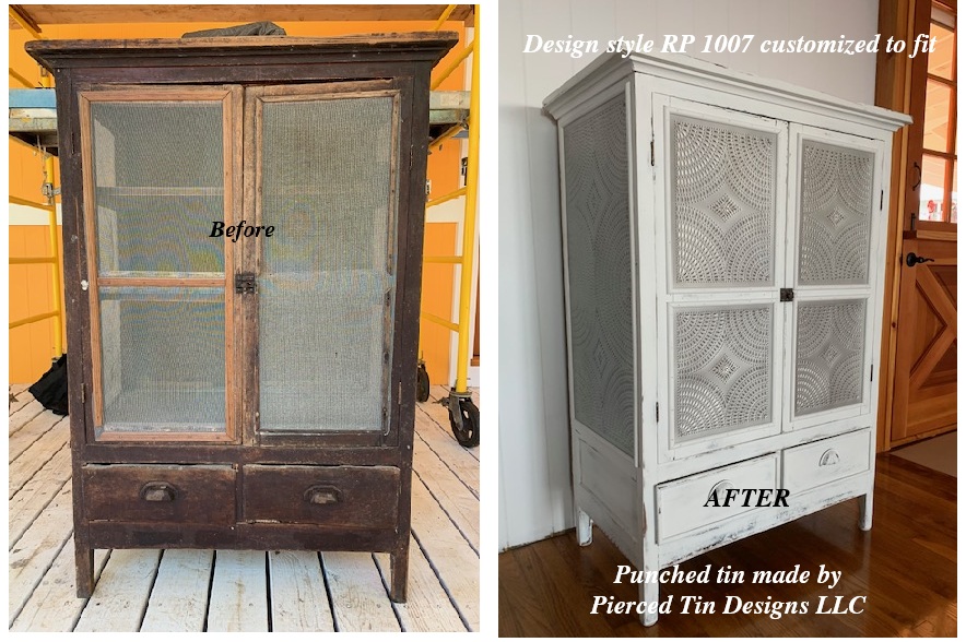 before and after Punched tin Cabinet